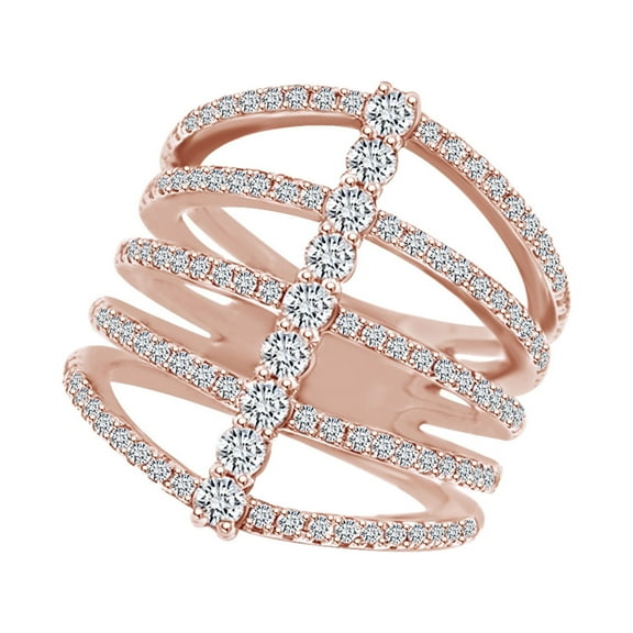 AFFY 1.14 Carat (Ctw) Round Shape White Natural Diamond Fashion Engagement Wedding Ring In 14k Rose Gold Ring Size-4
