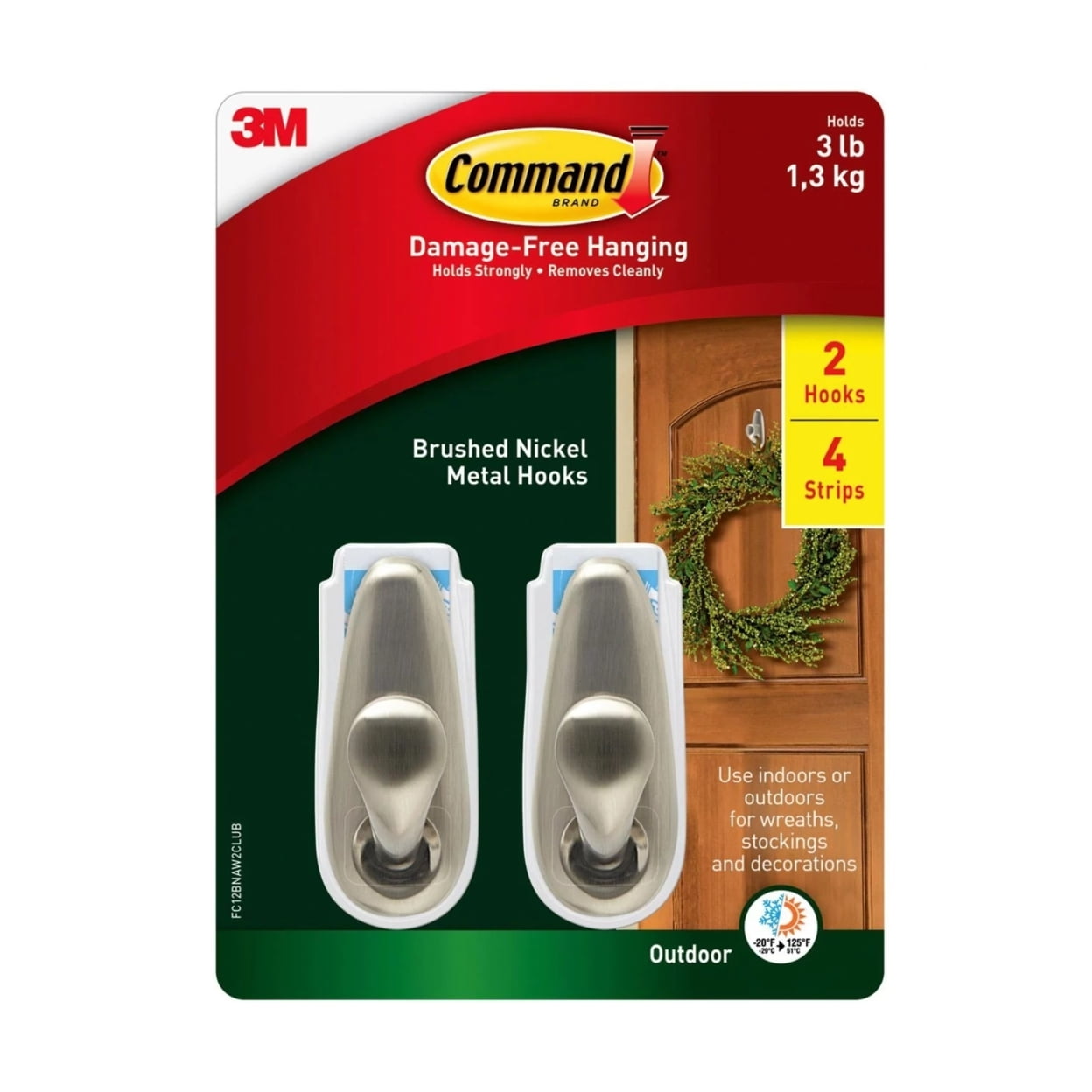 Command Medium 2-Pack Outdoor Metal Hooks with 4-Pack Stripes Damage-Free Hanging