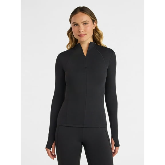 Avia Women's and Women's Plus SoftSculpt Quarter Zip Long Sleeve Top, Sizes XS-4X