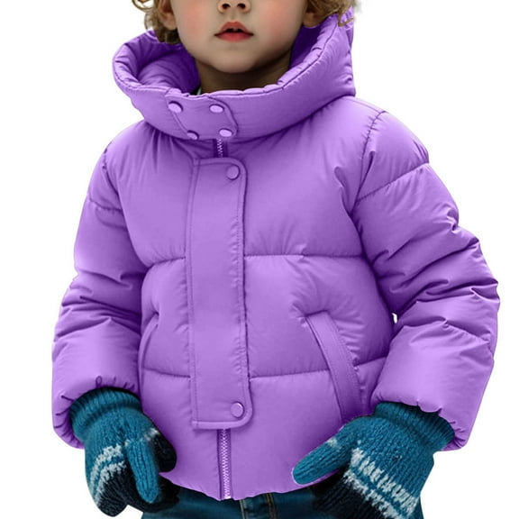 Spazoro Girls Parka Jackets, Full-Zip Fleece Padded Thicken Hooded Winter Coat for Kids Purple Size 6-7T