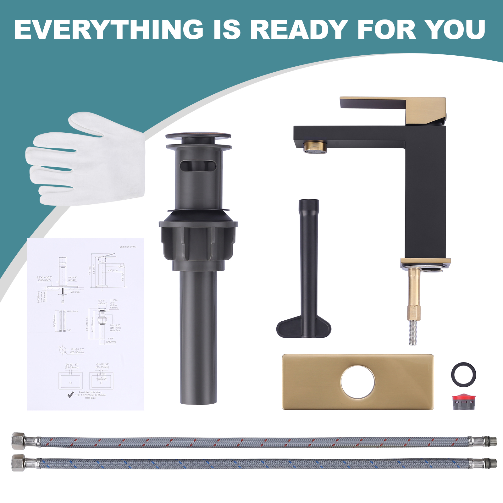 Black and Gold Bathroom Faucet WOWOW Black Gold Faucet for Bathroom Sink Modern Single Hole Bathroom Faucet with cUPC Supply Lines and Pop up Drain
