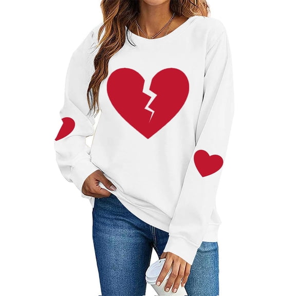 Valentine Sweatshirts For Women Cotton Couples Heart Graphic Crewneck Pullover Soft Fashion Valentines Shirts