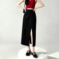 thumbnail image 2 of Wxolcjlv Womens Twist Front Midi Skirt High Waist Side Slit Slim Skirts, 2 of 6