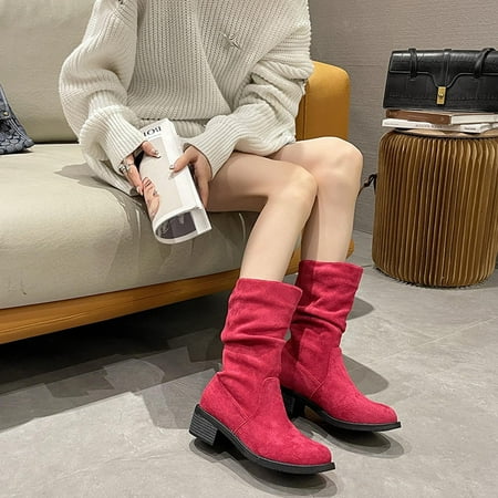 

XIAOFFENN Tall Womens Boots Flat Black Boots For Women Winter Boots For Women Shoes Low-Heel Comfortable Outdoor Non-Slip Outdoor Boots Low Heel Boots For Women
