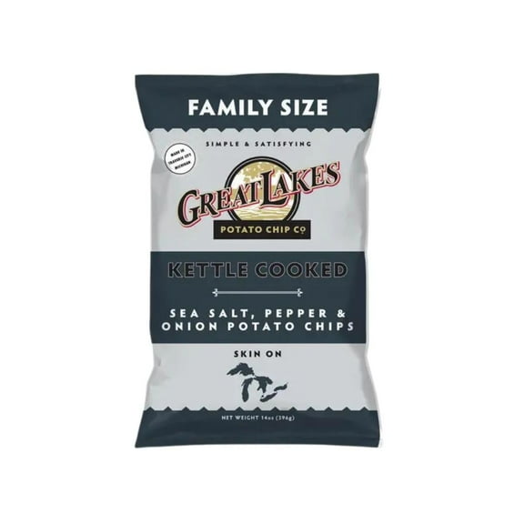 Family Size Great Lakes Potato Chips - Pack of 2 (14oz, Sea Salt, Pepper, and Onion)