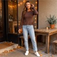 thumbnail image 6 of Women's Crew Neck Ribbed Knit Sweater, Long Sleeve Slim Fit Peplum Ruffle Hem Pullover Tops for Fall Daily Casual Outfits L, 6 of 7