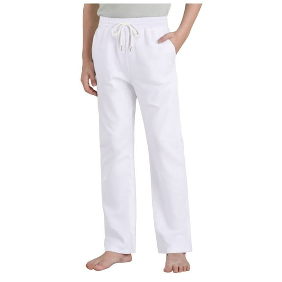 Ccpelsie Youth Boys Joggers Pants Kids Tapered Leg Sweatpants Athletic Running Sports Track Active Pants Pockets(White,10-11 Years)