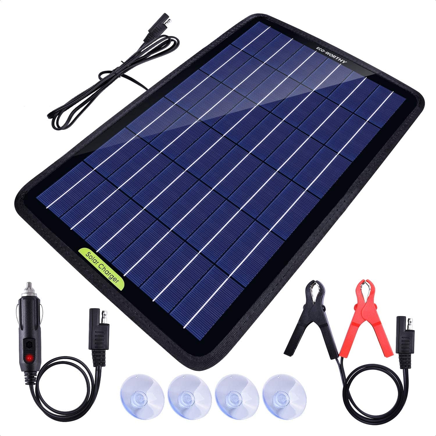Snowmobile etc Trailer Marine Motorcycle RV SUNER POWER 12V Solar Car Battery Charger & Maintainer Boat Powersports Portable 12W Solar Panel Trickle Charging Kit for Automotive 