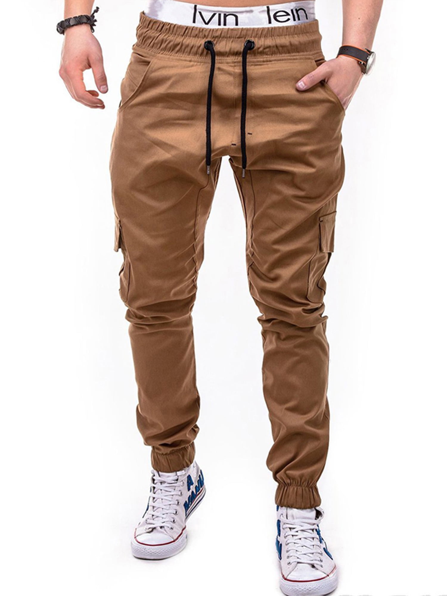 UKAP Mens Elastic Waistband Cargo Harem Pants Men's Ankle Length ...