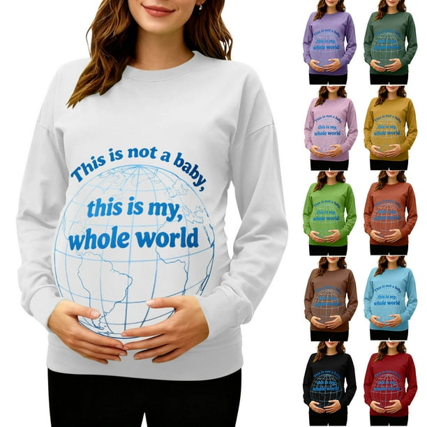 RKSTN Women's Maternity Sweatshirts Plus Size Crewneck Pregnancy Graphic Print Pullover Hoodless Sweatshirts Top Womens Casual Oversized Round Neck Loose Comfy Funny Printed Long Sleeve T Shirts