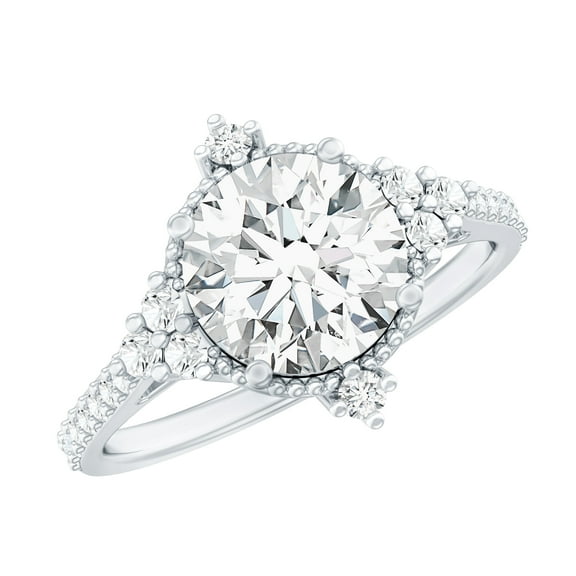 Rosec Jewels Lab Diamond Engagement Ring 2 Carat - Vintage Inspired Ring (8 mm, EF-VS Grade), 925 Sterling Silver, US 4.00