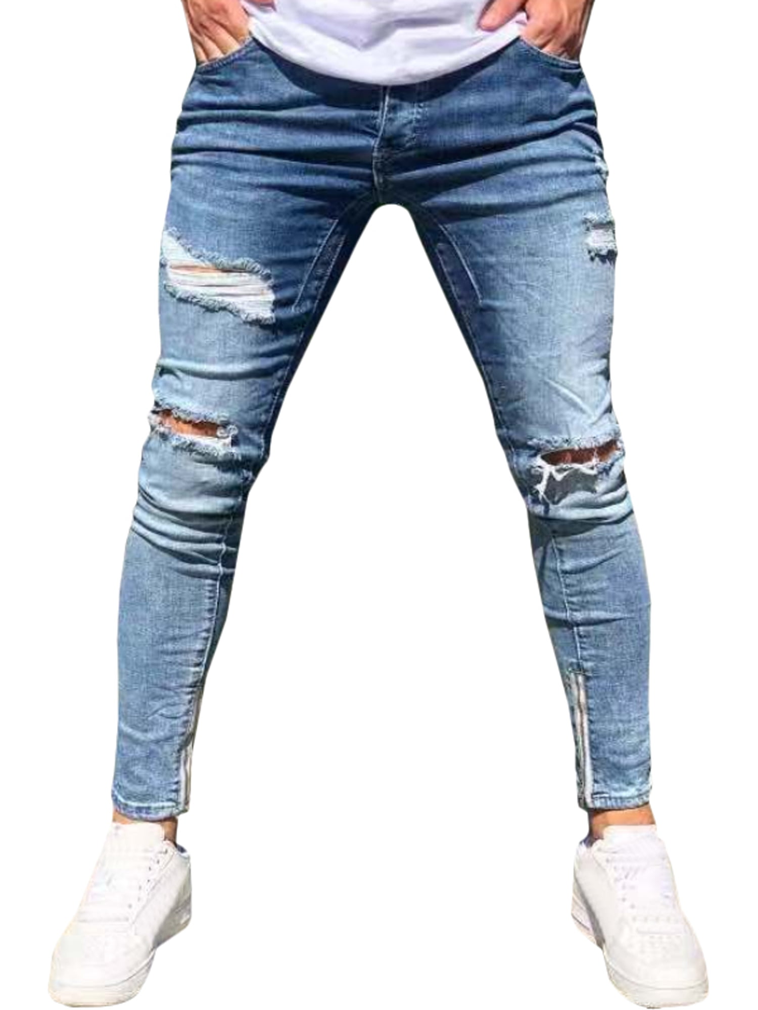 Wodstyle - Men's Skinny Ripped Jeggings Destroyed Jeans Denim Zipper ...