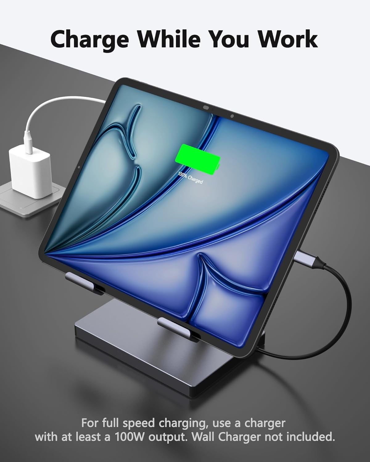 GKEAPZA iPad Pro USB C Hub Stand, 8-in-1 Adapter for iPad /Air/Pro/M4/M2/13/12.9 Docking Station Foldable 4K 60Hz HDMI, PD Charging, SD/TF Card Reader, 3 USB 3.0, 3.5mm Audio, iPad Dock Accessories