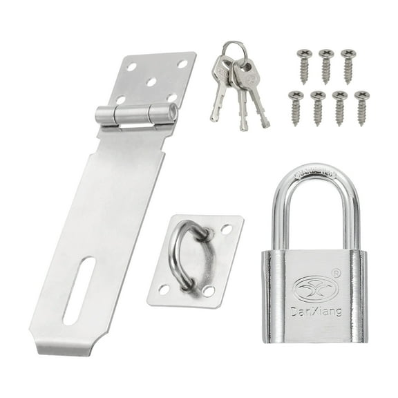 Padlock Hasp Set, 5 Inch Stainless Steel Door Lock Latch Padlock with Keys and Screws Security Door Clasp Hasp for Outdoor Gate Cabinet Storage, Silver