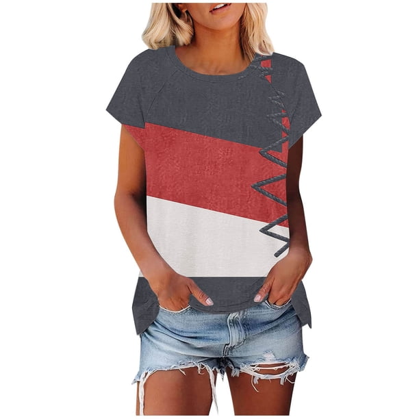 Camiseta de Manga Corta de las Mujeres de Cuello Redondo de Impresión Casual Top de las Señoras, Poliéster Ligero para el Hogar Diario Y Cómodo