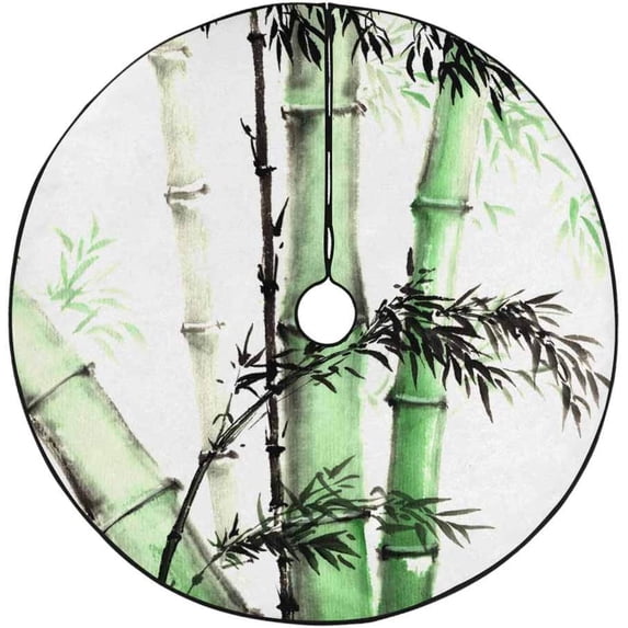 FMSHPON Ink Painting of Bamboo Xmas Christmas Tree Skirt Stand Mat for Holiday Party Decoration Indoor Outdoor 48 inches