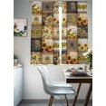 thumbnail image 4 of Sunflowers Semi Sheer Curtains 63 Inch Length 2 Panels Set, Farmhouse Vintage Western Texas Star Plaid Sheer Kitchen Curtain Privacy Voile Window Curtain for Living Room Bedroom Rod Pocket Drapes, 4 of 7