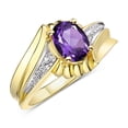 thumbnail image 3 of RYLOS Rings for Women 14K Yellow Gold Swirl Z Ring 7X5MM Oval Gemstone &  Diamond Rings February Amethyst Jewelry Size 6, 3 of 7