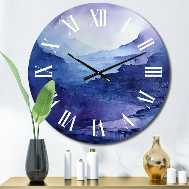 Designart "Dreaming in Indigo I" Abstract Landscape Oversized Wall Clock