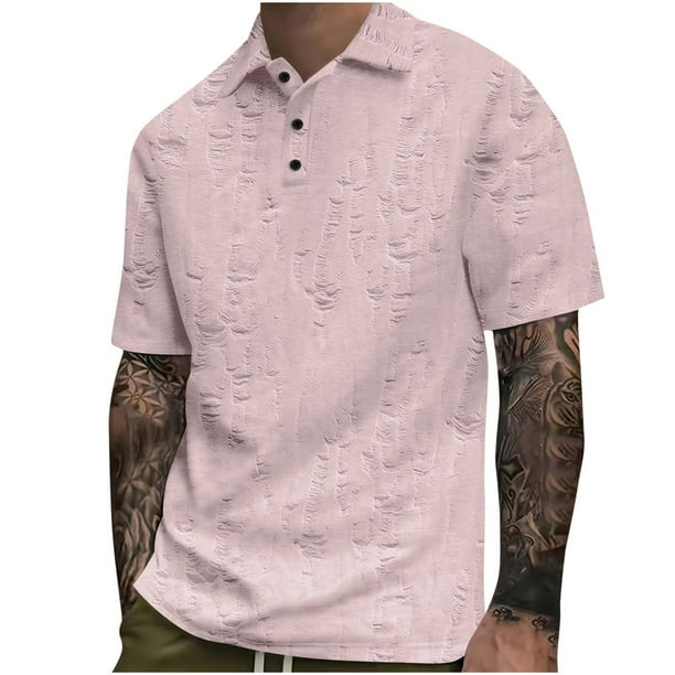 Blusa de Manga Corta para Hombre de Color Sólido Botón de Ocio Superior, Camisa de Moda de Cuello de Vuelta para el Uso Informal