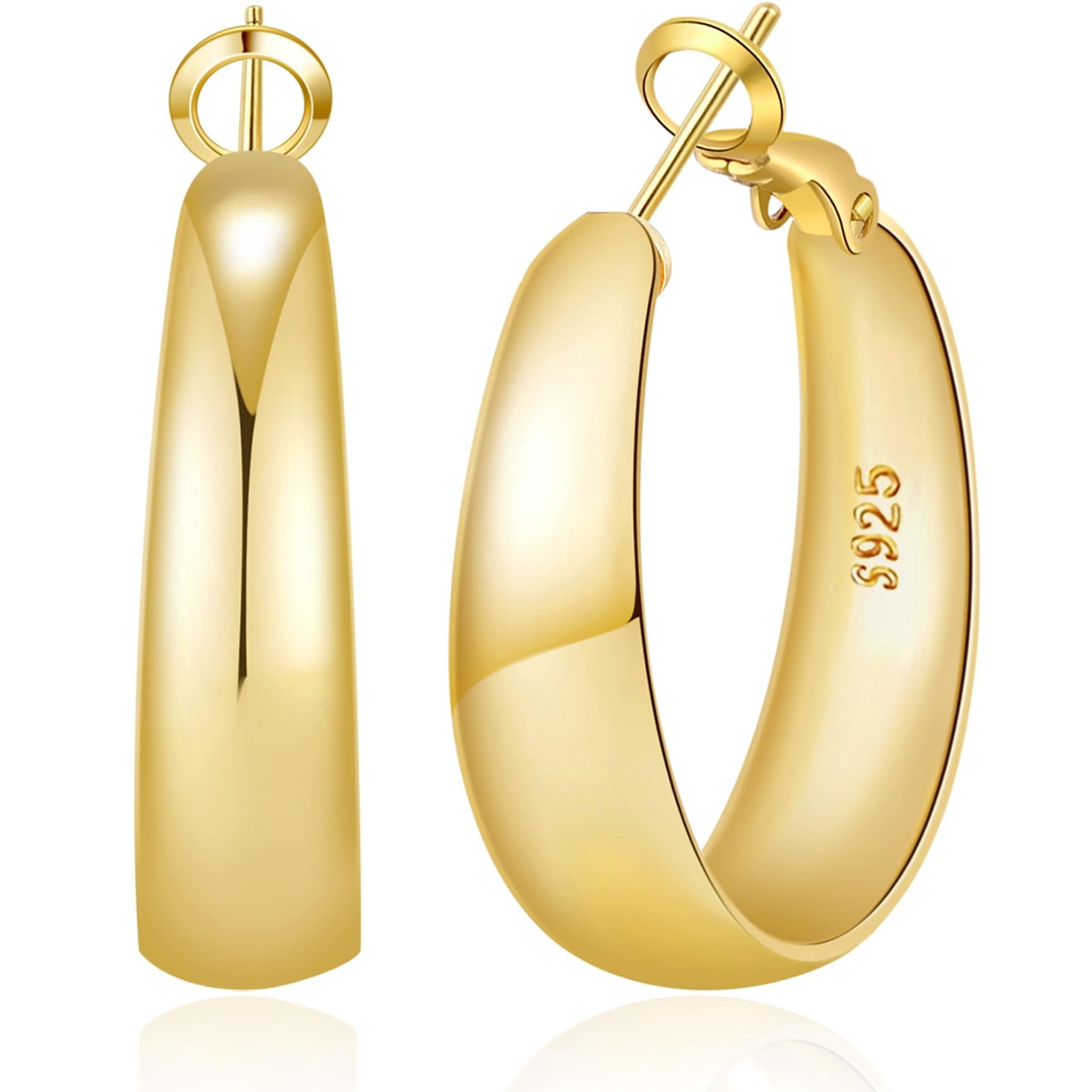VEEDOFA 14K Gold Plated Chunky Hoop Earrings for Women, Tapered Thick Gold Hoops Hypoallergenic