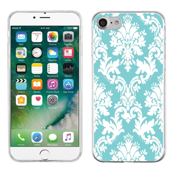 Slim-Fit Case for Apple iPhone 8, OneToughShield ® Premium TPU Gel Phone Case - Victorian White/Teal