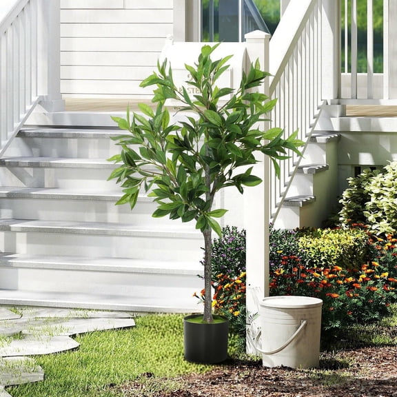 Resenkos Potted Fake Laurel Plant - Lifelike Artificial Tree with 345 PEVA Leaves for Home Decor, Green