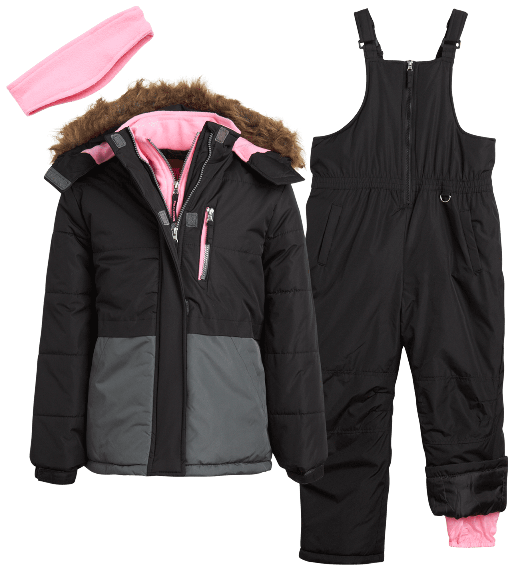 Pink Platinum Girls' Snowsuit Water Resistant Winter Jacket and Ski Bib Overalls (416