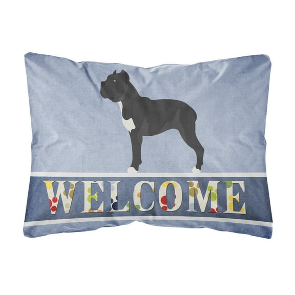 Cane Corso Welcome Canvas Fabric Decorative Pillow Blue