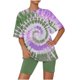 thumbnail image 1 of Conjunto de Pijama de las Mujeres de Manga Corta Sólida de Lechuga Y Pantalones Cortos de 2 Piezas de Poliéster, Pijama Suelto Casual para el Verano, 1 of 6