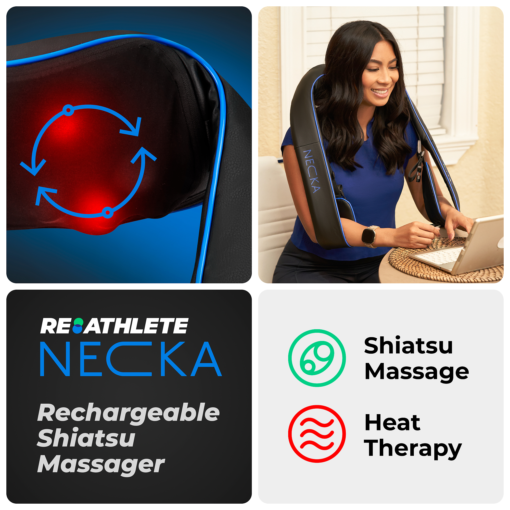 REATHLETE NECKA Electric Shiatsu Back and Neck Massager with Heat for Pain Relief