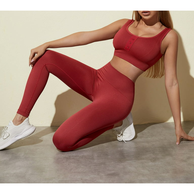 Women High Waisted Leggings with Sports bra Workout Outfits Plus