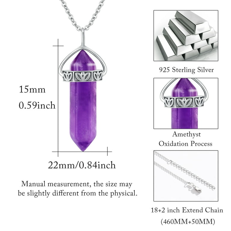 Cuoka Natural Rock Quartz Crystal Necklace for Women Girls Sterling Silver Purple Pendant Necklaces 18K Gold Healing Mineral Stone Jewelry Gifts Hypoallergenic Walmart