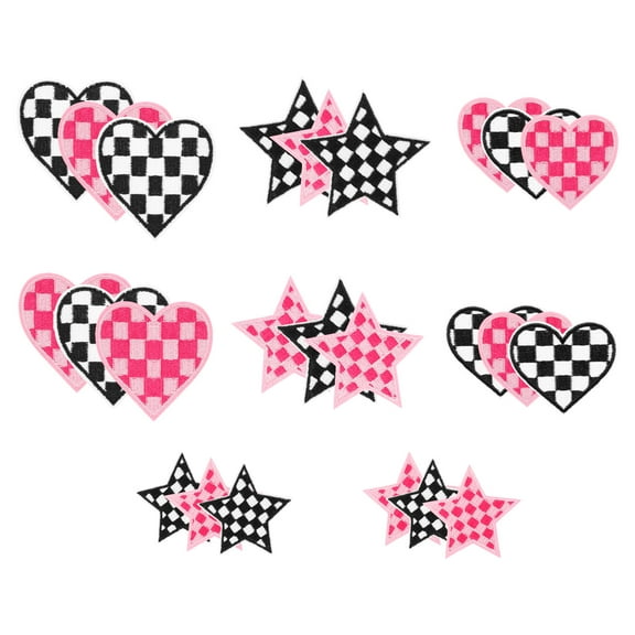 Austok 24Pcs Stars Iron On Patches Decorative Heart Iron On Patches Polyester Heart Patches Sew On Fashionable Heart Embroidered Patch Exquisite Star Embroidered Patch for Clothes Jacket