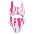 thumbnail image 3 of Girls Swimsuit One Piece Bathing Suit Color Block Waist Cutout Double Thin Shoulder Straps Swimwear (Pink,9-10 Years), 3 of 8