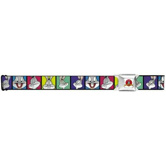 Looney Tunes Belt, Seatbelt Buckle Belt, Bugs Bunny Expression Blocks Multi Color, 30 to 44 Inches