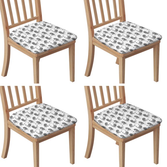 White Chicken Sketch Pattern Seat Covers for Dining Room Chairs Set Of 4,Stretch Printed Washable Chair Seat Cover with Elastic Ties and Button,Removable Waterproof Couch Cushion Covers