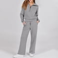 thumbnail image 3 of Track Suits for Women Set 2 Piece Lounge Set Lapel Half Zip Sweatshirt Wide Leg Pants Tracksuit Fall Travel Outfits, 3 of 6