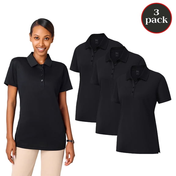 Zfeel Dry Fit Performance Women Polo T-Shirt, Poly Moisture Wicking Casual Shirt, Black Tee 3 Pack, Size S