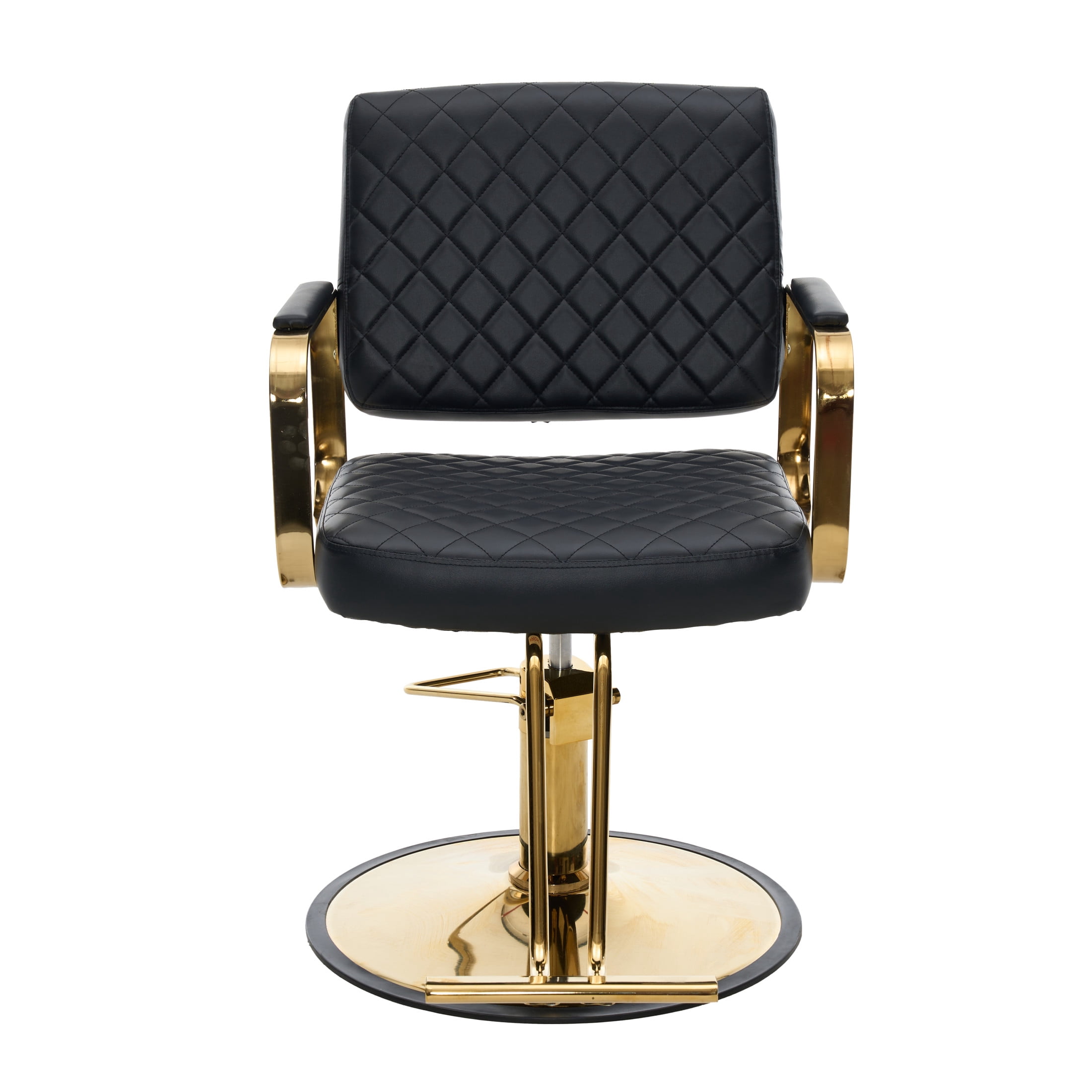 Noble House 360° Swivel Adjustable Salon Styling Chair, Diamond-Quilted PU Upholstery, Black+Gold