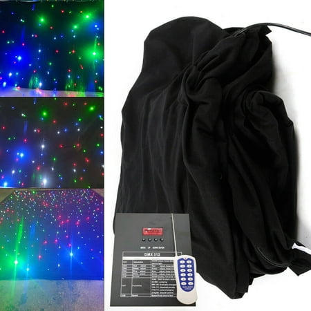3x2m LED Stage Star Backdrop Curtain Wedding Blue White Light Background LED Stage Star Backdrop Wedding Party Velvet Curtain Retardant Decor LED Backdrop Wedding Party Curtain Retardant DJ Bar