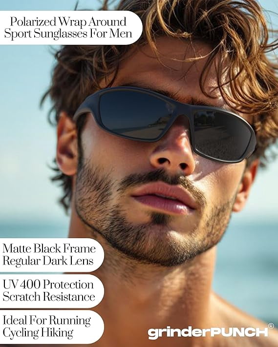 Grinderpunch Sport Polarized Sunglasses for Men & Women Baseball Running Cycling Fishing Golf Driving Shades Sun Glasses - Black