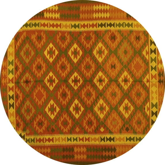 Ahgly Company Indoor Round Oriental Yellow Traditional Area Rugs, 7' Round
