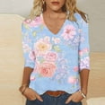 thumbnail image 2 of Giftesty Three Quarter Sleeve Tops for Women V Neck Printed T Shirts Casual Blouse&Shirt, 2 of 5