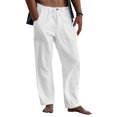 thumbnail image 2 of Mens Cotton Linen Pants Loose Fit Drawstring Elastic Waist Trousers with Deep Pockets Lightweight Beach Summer Fashion Pants 3XL, 2 of 6