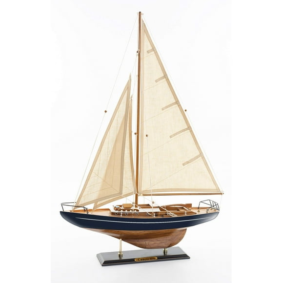 SAILINGSTORY Wooden Sailboat Decor Yacht Model Ship with Antique Finish Navy