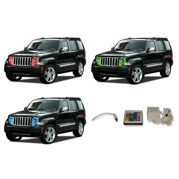 Flashtech Led Rgb Multi Color Halo Ring Headlight Kit For Jeep Liberty 08 13 With V 3 Fusion Color Change Ir Remote Walmart Com