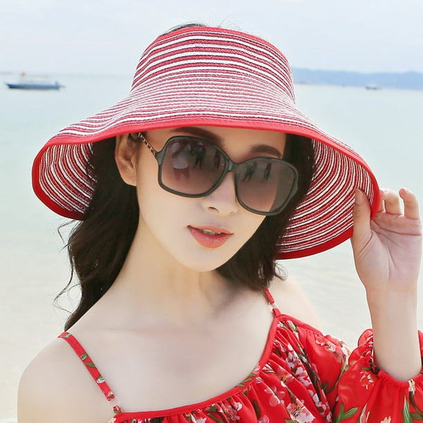 Fashion Sun Hats Women Wide Large Brim Floppy Summer Beach Sun Hat Straw  Hat Button Cap Summer Truck For Women Anti-uv Visor Cap Female