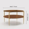 thumbnail image 2 of Rectangle Coffee Table Mid-Century Modern Design L W x H for Living Room - Structure Amber Glass Top and Walnut MDF Shelf Sleek Conical Metal Legs with Gold Finish, 2 of 9