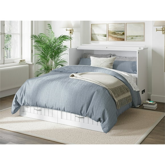 AFI Southampton Murphy Modern Solid Wood Full Bed Chest with Mattress in White